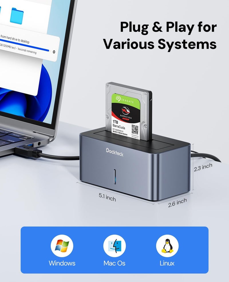 Dockteck USB 3.0 to SATA External Hard Drive Docking Station, 2.5/3.5 Inch SATA HDD & SSD 5Gbps Aluminum Docking Station, Support UASP - Image 5